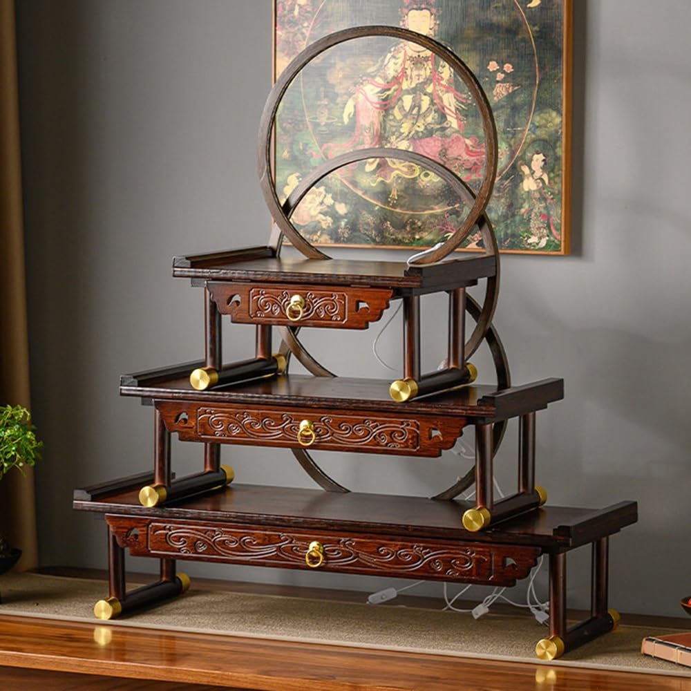 Tavola d'altare Cinese Mini Tavolo da Altare con Supporto retroilluminato a LED | Consolle con cassetto(XL)