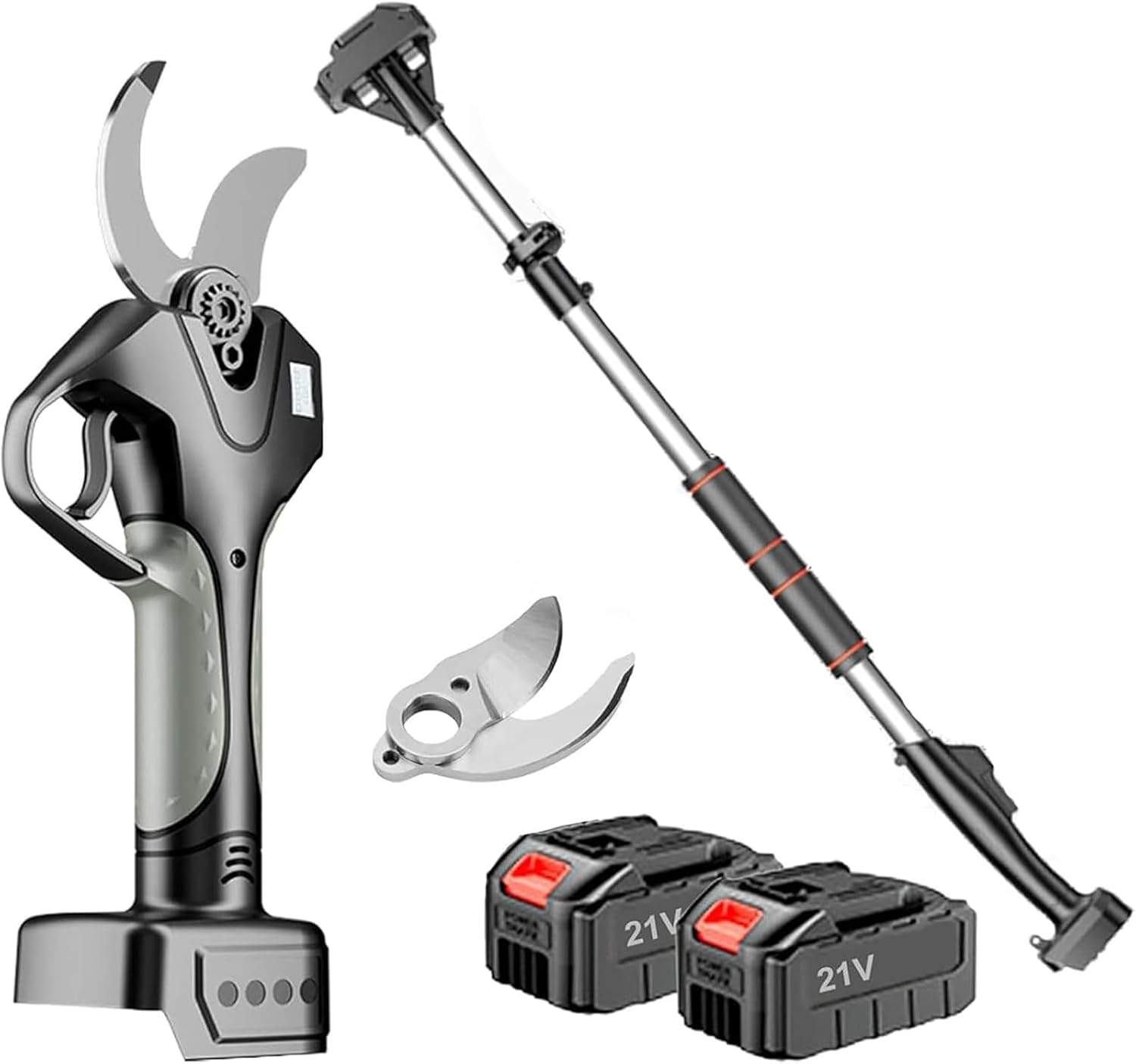 Electric Pruning Shears with 2pcs Rechargeable Battery, 2-in-1 Garden Electric Secateurs Branch Cutters Branch Tree Pruner with 7 FT High Reach Extension Pole, 1.7 Inch Cutting Diameter, LCD Display