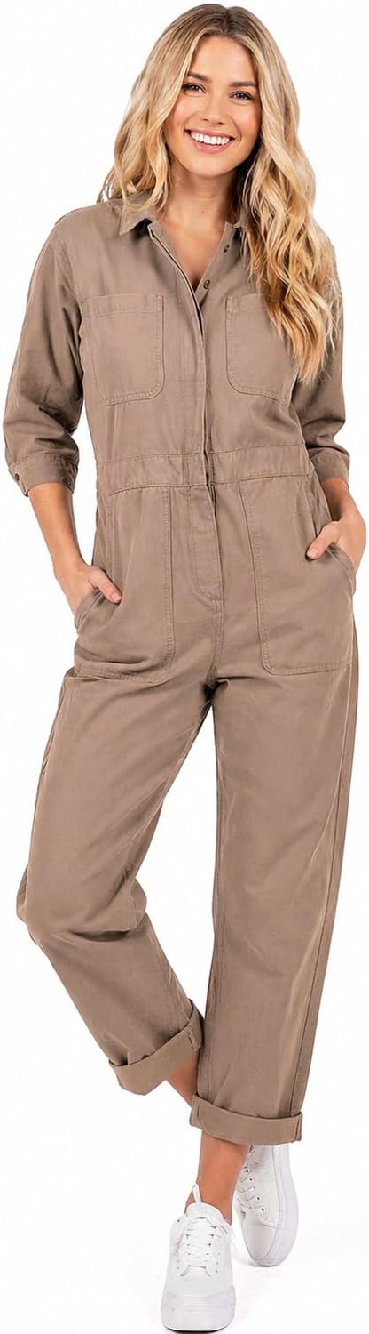 Womens Relaxed Fit Twill Utility Coverall Jumpsuit