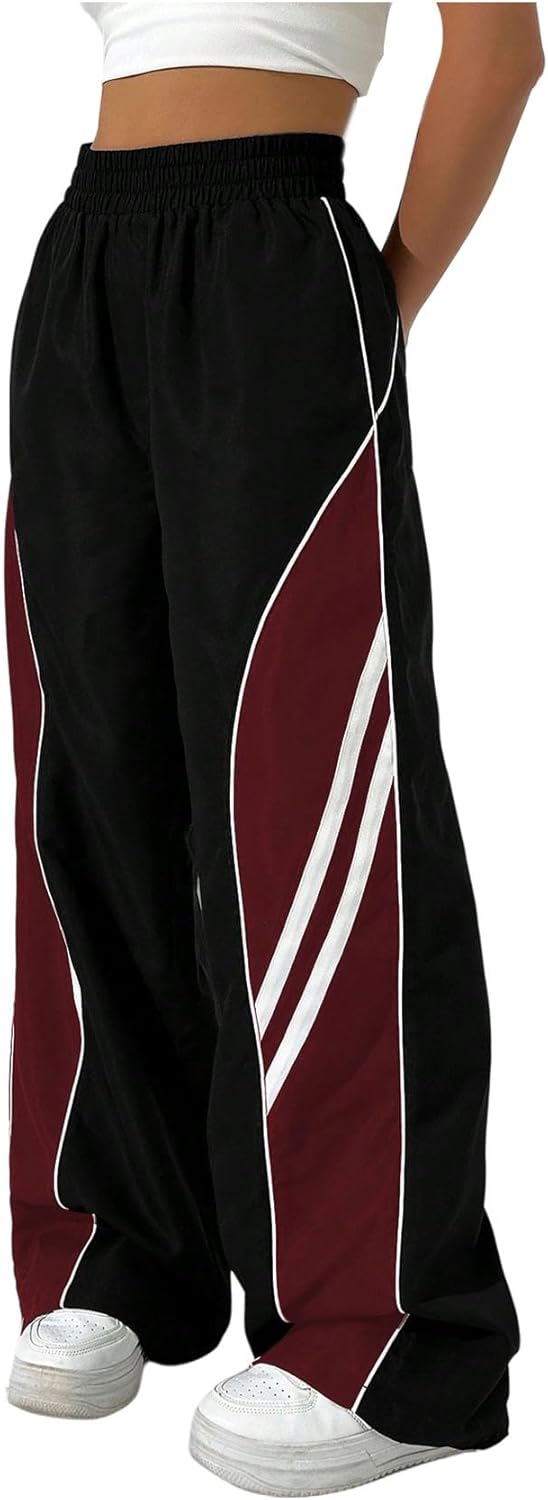 Floerns Women's Y2k Elastic Waist Pants Colorblock Wide Leg Baggy Streetwear Track Pants - Image 4