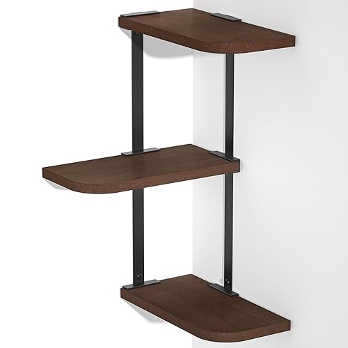 Love-KANKEI Corner Shelf Wall Mount of 3 Tier Rustic Wood