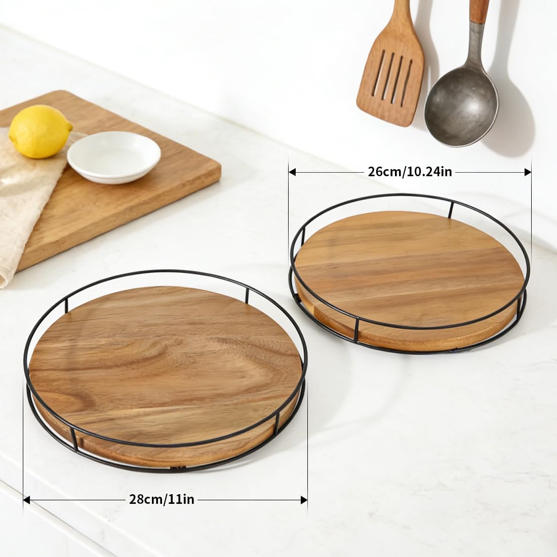 WLWNWFT Lazy Susan Lot de 2 plateaux rotatifs pour réfrigérateur - Plateau tournant pour épices - Organiseur de cuisine - Étagère à épices rotative à 360°