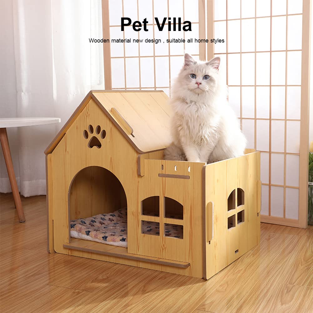 سرير للحيوانات الأليفة كبير الحجم، لعبة نفق خشبي على شكل شجرة وسلم يجمع ذاتيا للاستخدام في الأماكن الداخلية والخارجية مناسب للقطط الصغيرة والمتوسطة والكبيرة والجراء والكلاب من كايجيتال