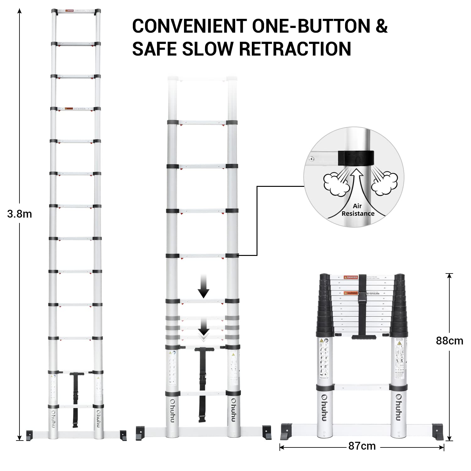 Buy 3.8M Telescoping Ladder EN 131 Certified Extendable Ladder with