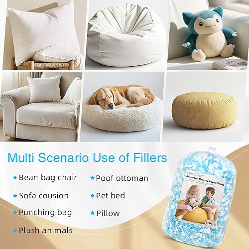 Miniatura 6 de Hem Dgpsy Relleno de espuma viscoelástica triturada relleno de puf suave de alta calidad, relleno de almohada azul y blanco de 5 libras para cojín