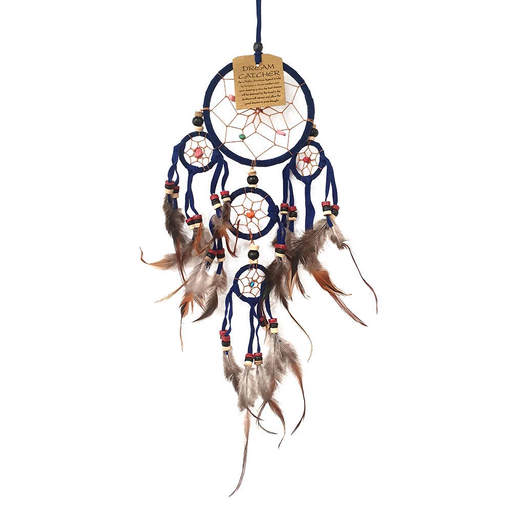 VIE Naturals Dream Catcher, Beaded, 9cm 4 Smaller Rings, Blue, One VN452-BU-UK