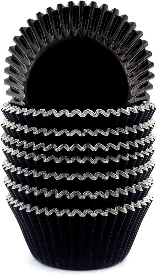 Foil Cupcake Liners Baking Cups Paper Standard Black, 200 Pack
