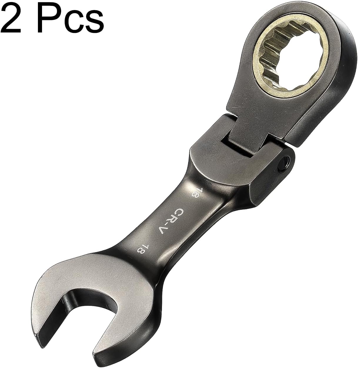 HARFINGTON 2Pcs Flex Head Stubby Ratcheting Combination Wrench 18mm Metric 72-Teeth CR-V Steel Nickel Plated Flex-Head Ratchet Wrench for Fasteners Nut Bolt