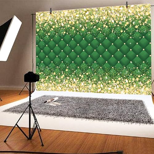 Image of Birthday Decorations Backdrop 8 x 6 ft Green Golden Happy Birthday Banner Large Birthday Party Background for Men Women Kids Photo Shoot Supplies (Green, 8 * 6 ft)
