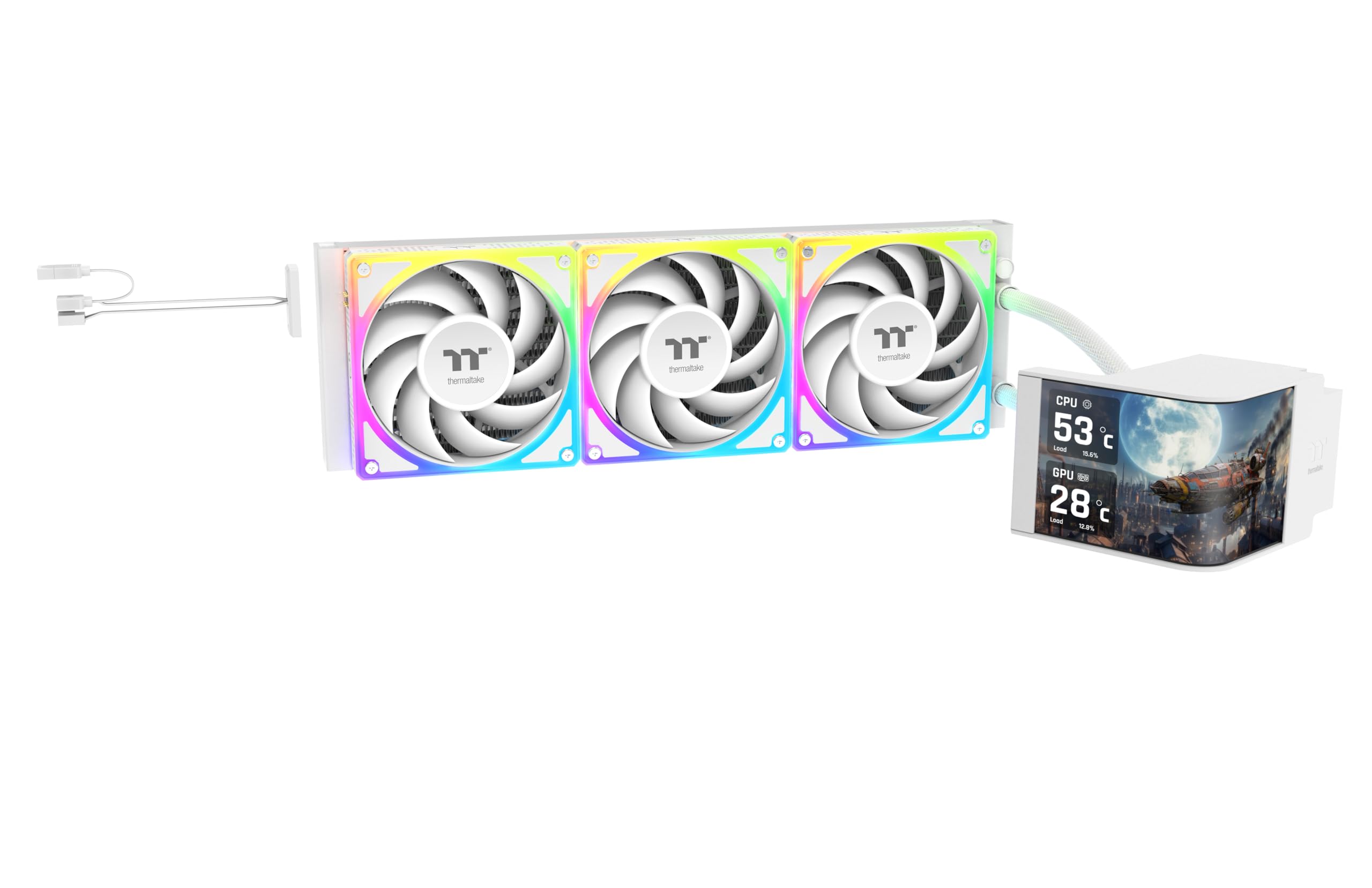 Thermaltake MAGCurve 360 Ultra ARGB | Refrigeración Líquida AIO CPU | Pantalla Curvada AMOLED 2K de 6,67″ | 3× TOUGHFAN EX 120 ARGB con Aspas Reversibles y MagForce 2.0 | Radiador de 360 mm | Blanco