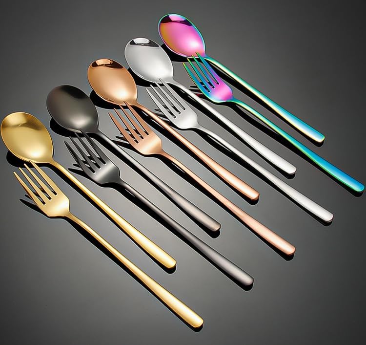 Silverware Flatware Set, 3/12/18/24 Pieces 304 Stainless Steel Spoons, Dessert Spoons, Forks, Coffee Long-handled Stirring Spoons, Home Eating Tableware Set (Color : Rainbow, Size : 4Set-