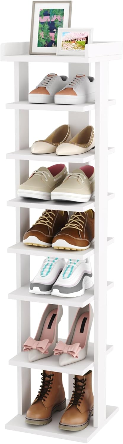 ( incomplete) HOMEFORT 7-Tier Wood Shoe Rack, Entryway Shoe Tower,Vertical Shoe Organizer, Wooden Shoe Storage Stand, White