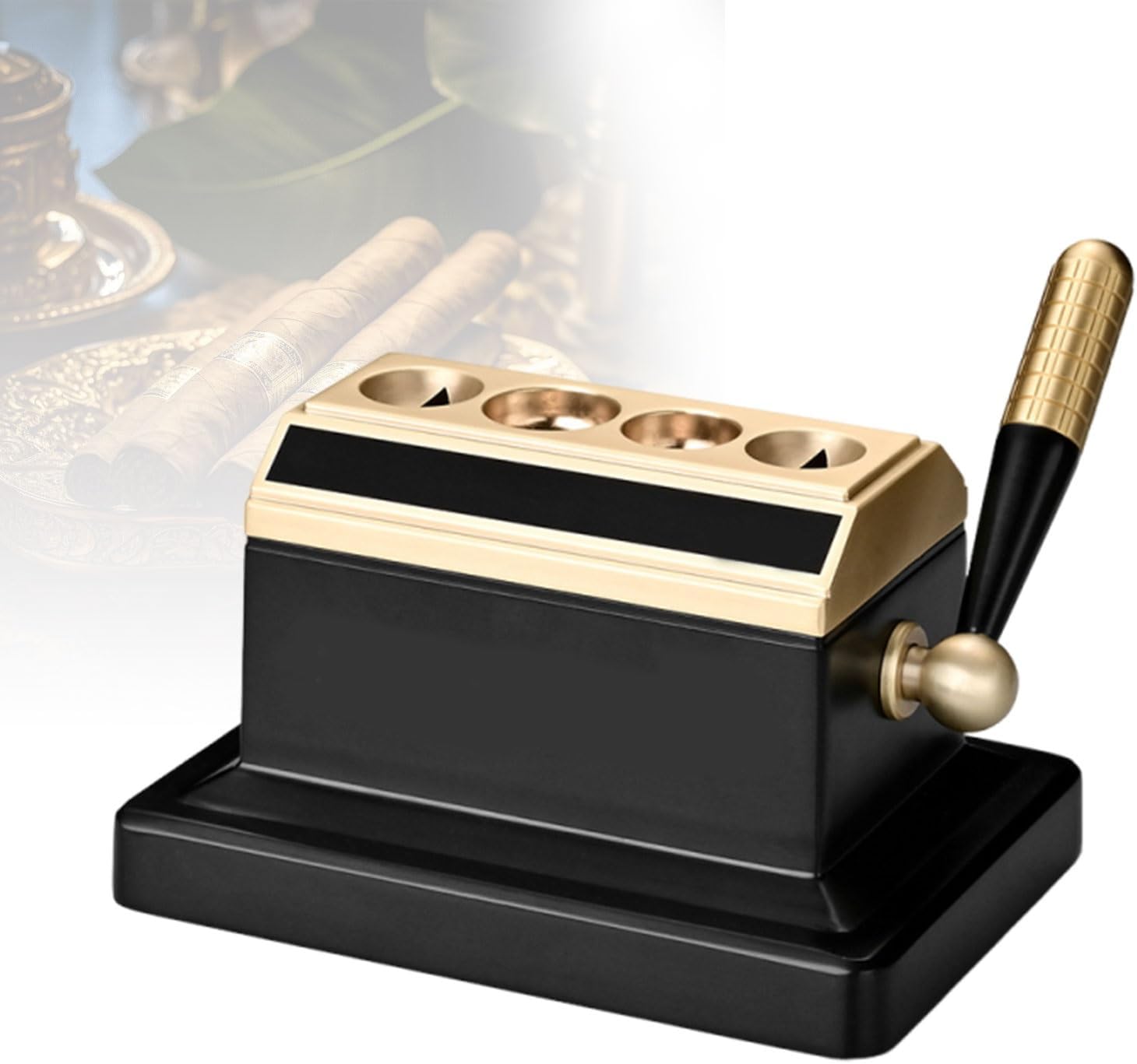 Dual Cut Guillotine, Table Cigar Cutter, Quad 4 Hole Desktop Cutter for 52–60 Ring Gauge Cigars, Stainless Steel Luxury Cutter(Gold)