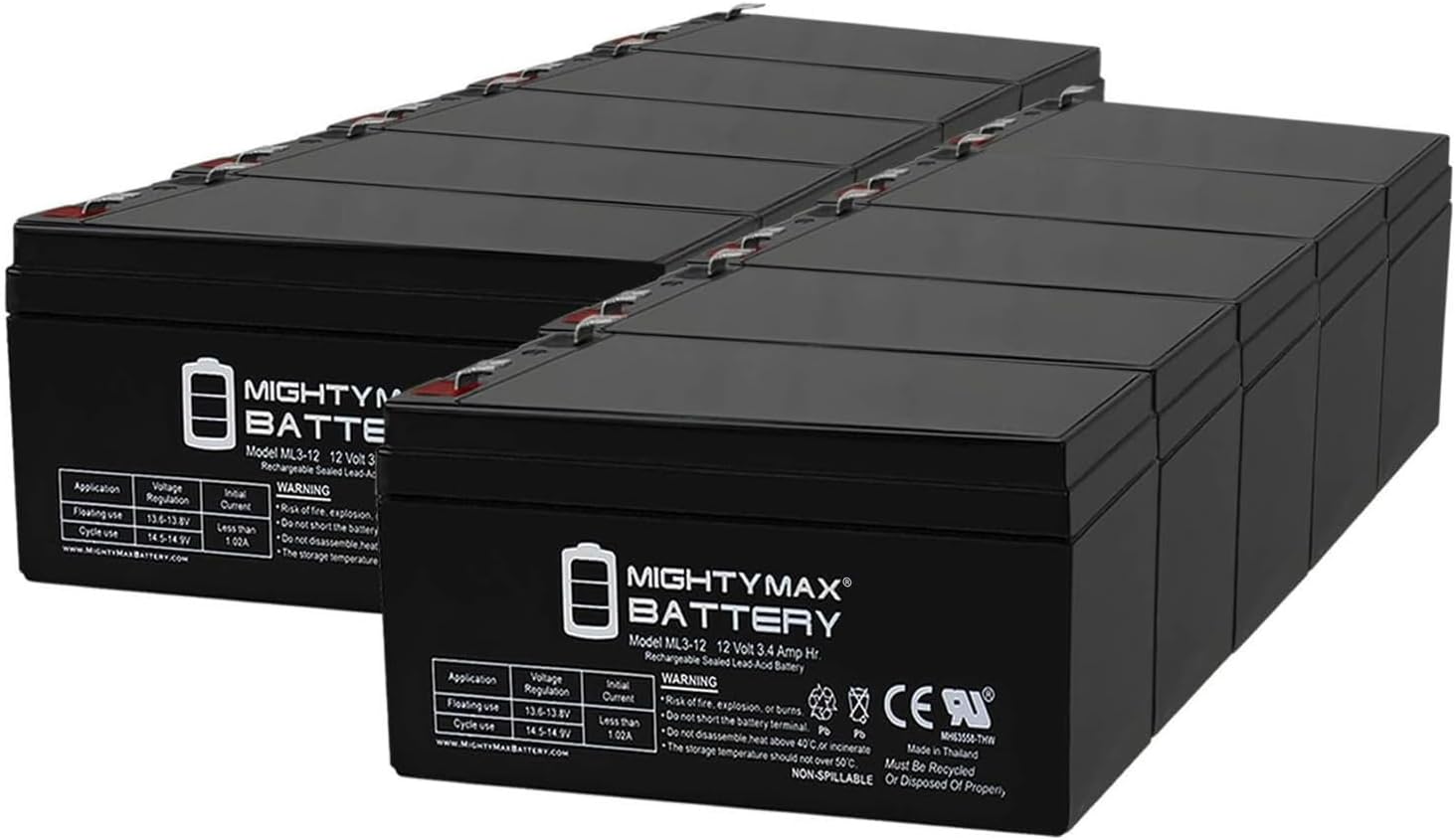 Mighty Max Battery ML3-12 - 12V 3AH Replacement Battery for BP3-12 ES3-12 PS-1230 PW1203-10 Pack