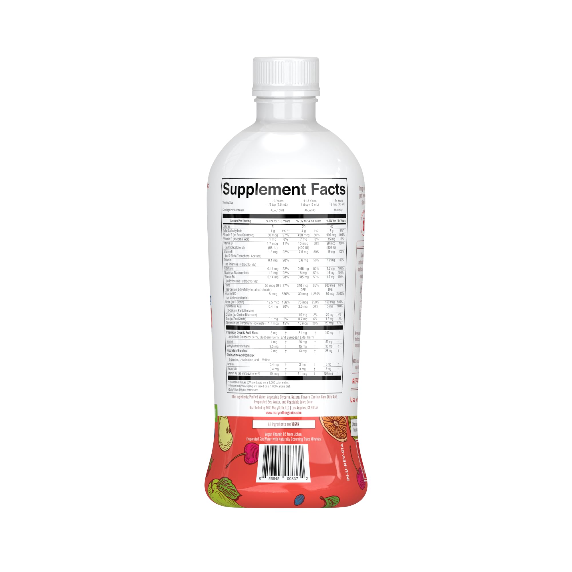 MaryRuth Organics, Liquid Morning Multivitamin Essentials+, Vitamine e Minerali Essenziali, Senza Zucchero, Gusto Punch alla Frutta, 946ml, Vegan, Senza Glutine