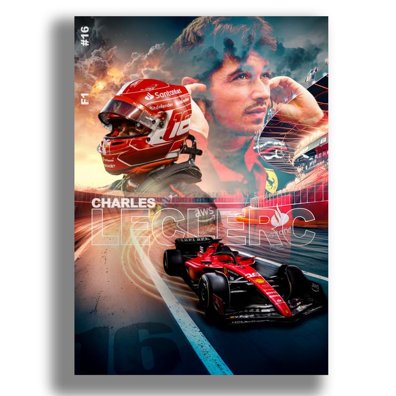 Affiche Charles Leclerc - Poster Ferrari F1 - Cadeau Fan - Style Vintage/retro