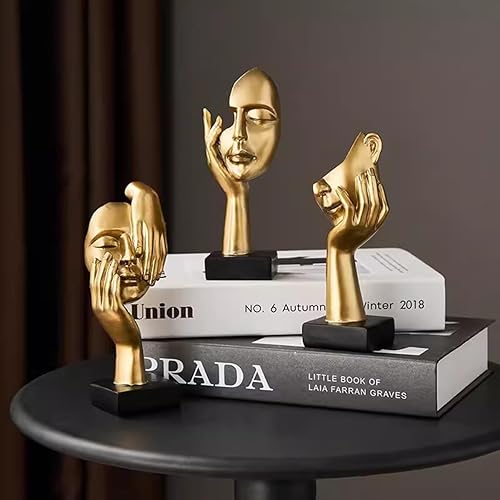 Miniatura 2 de Yahu Lando Estatua de pensador de oro, adornos de estatua de pensador de resina, esculturas de estilo abstracto, cosas de resina modernas y simples,