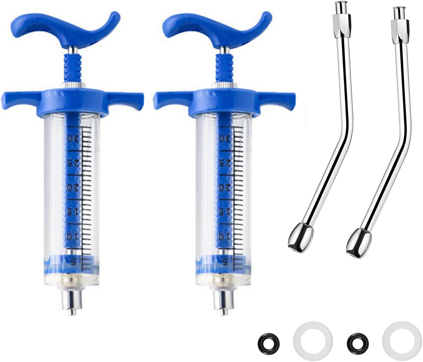 2Pcs Reusable Goats Syringe, 2 Drench Nozzle Adjustable Dosage Drench Gun Syringe for Bird, Cattle, Sheep, Goats, Horse, Pig, Dog Supplies, Pet Water Filler Tool (XM-30ML)