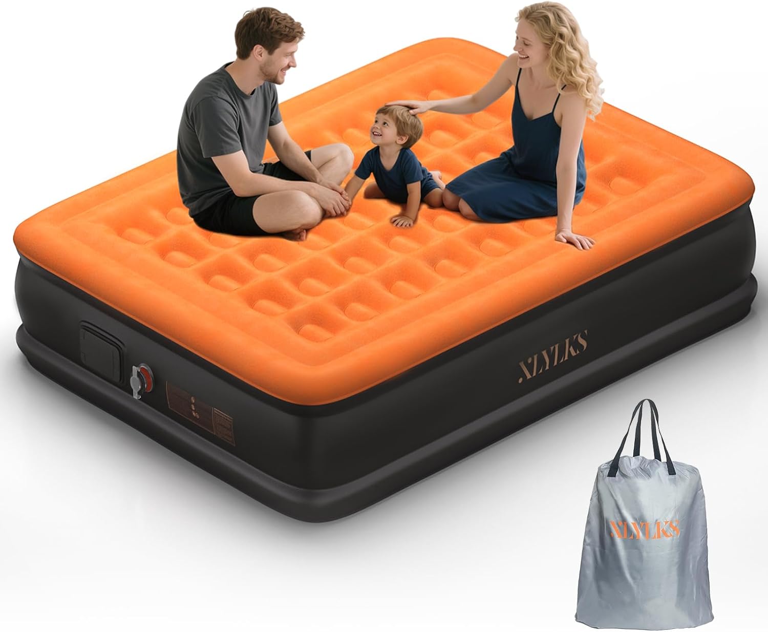 Queen Air Mattress with Built in USB Rechargeable Pump, Portable Blow Up Mattress, 16" Inflatable Mattress with Waterproof Flocking Fabric, Camping Mattress for Home, Travel, Guest, 800 lbs Max