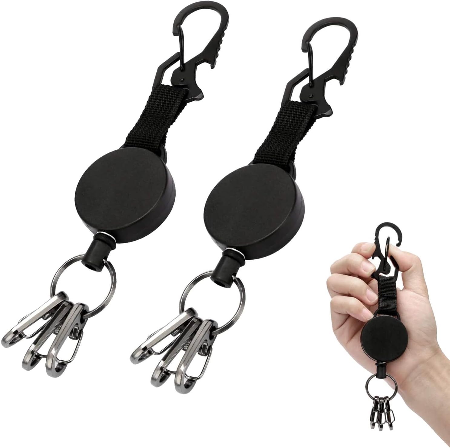 DELSWIN Retractable Keychain Heavy Duty - Retractable Key Holder Key Ring with Upgraded Carabiner, Steel Cable, Lobster Clasps for Janitor Office Work, Bearing 8.0 oz (Pack of 2)