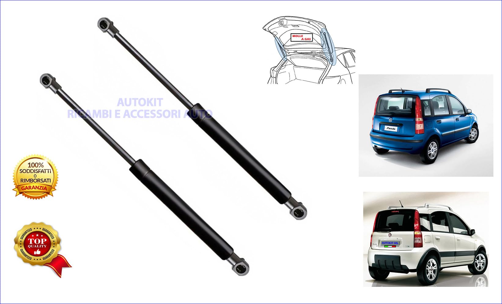 2 Pistoncini Ammortizzatori Cofano Bagagliaio Posteriore Portellone Baule Molle a Gas Specifiche per tutte le Panda modello 169 prodotte dal 09/2003 al 01/2012 - MG169/5