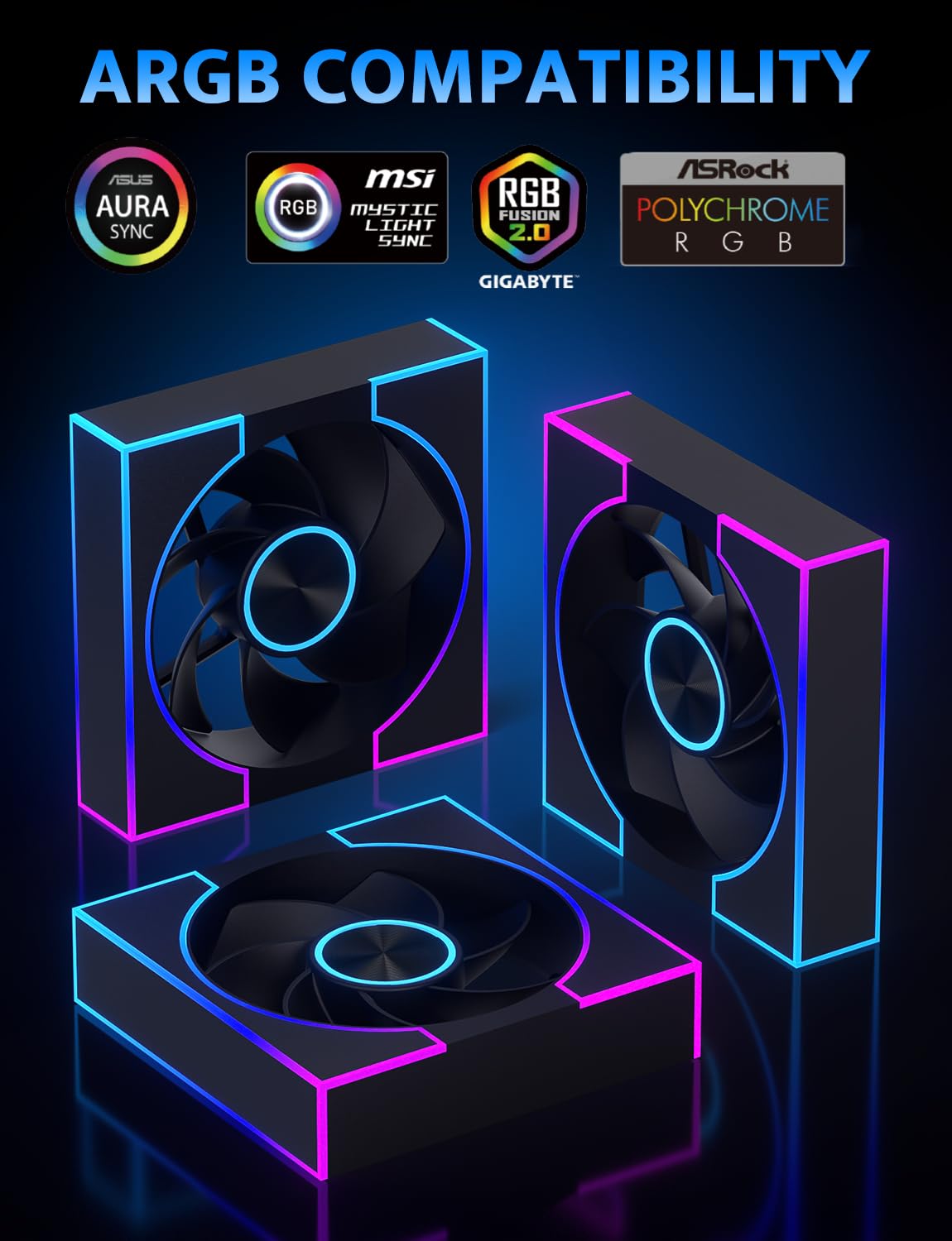 darkFlash 3-Pack 120mm PC Case Fans, PWM ARGB Sync, Addressable RGB Cooling Fans for Computer Case & High Airflow Reverse(DM8R LINE, Black)