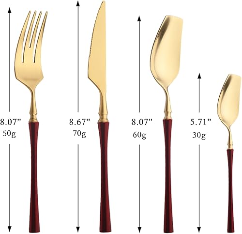 Miniatura 3 de JASHII Juego de cubiertos mate de 8 piezas de acero inoxidable 304 con acabado satinado con mango de cintura pequeño, juego de cubiertos de servicio