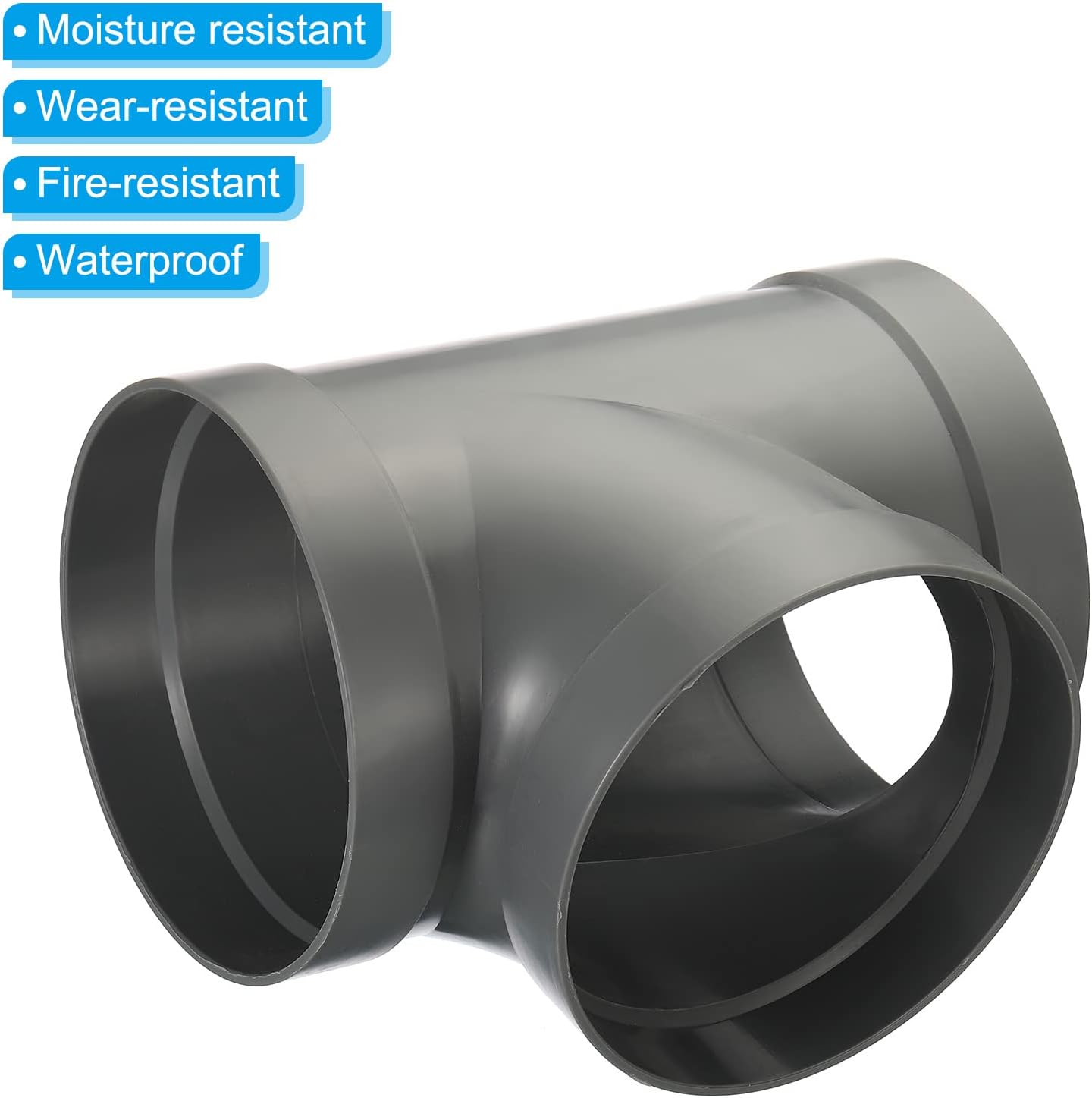 PATIKIL 6.3 Inch 3 Way Duct Splitter, t Shape Duct Connector 3 Way Hose Adapter Fire-resistant Connector for HVAC Dryer Exhaust Fan Vent Systems, Grey