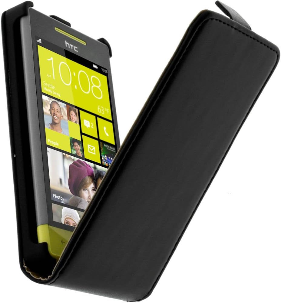 Housse Protection HTC ONE V – Coque Anti-choc Noir En Cuir écologique, Aimantée