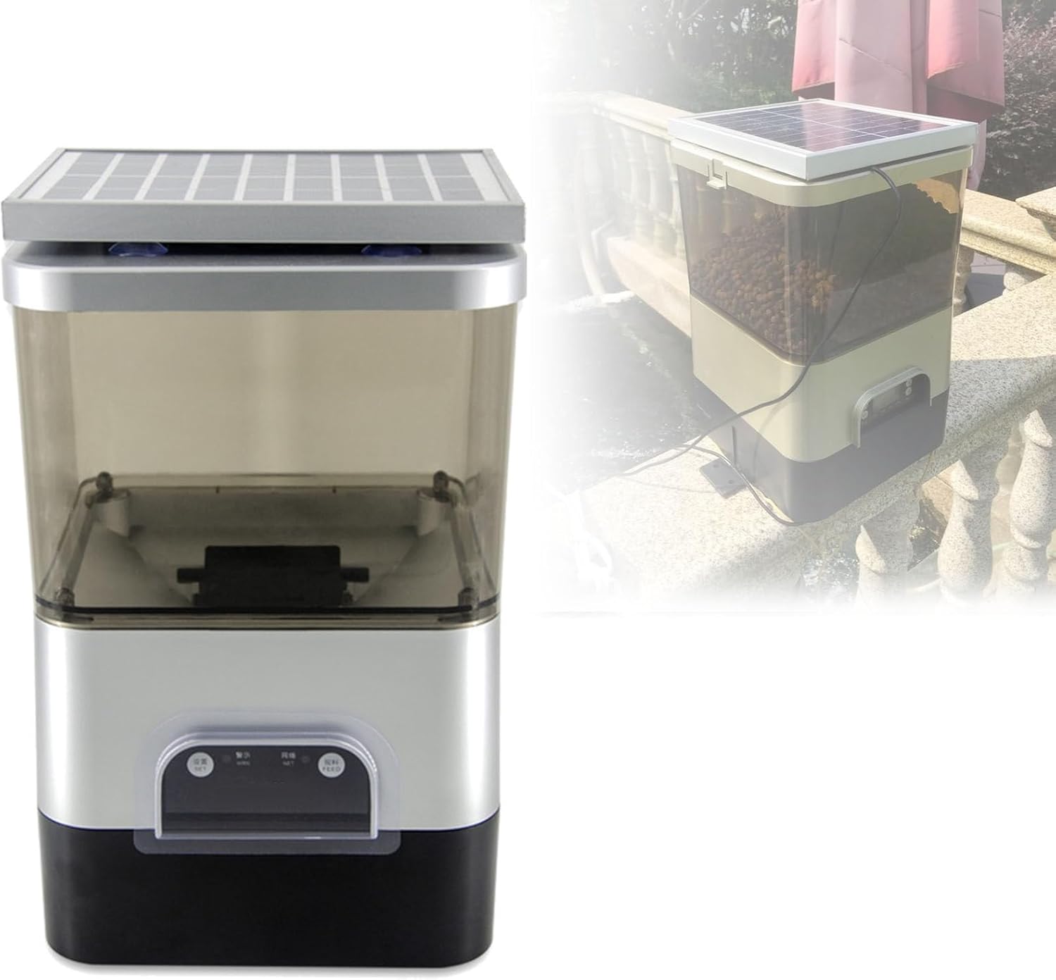 Solar Powered Automatic Fish Feeder - 10L Large Capacity, 9 Timed Feedings with LCD Display, Rainproof for Ponds & Aquariums,Support WiFi and Solar Panel Charging