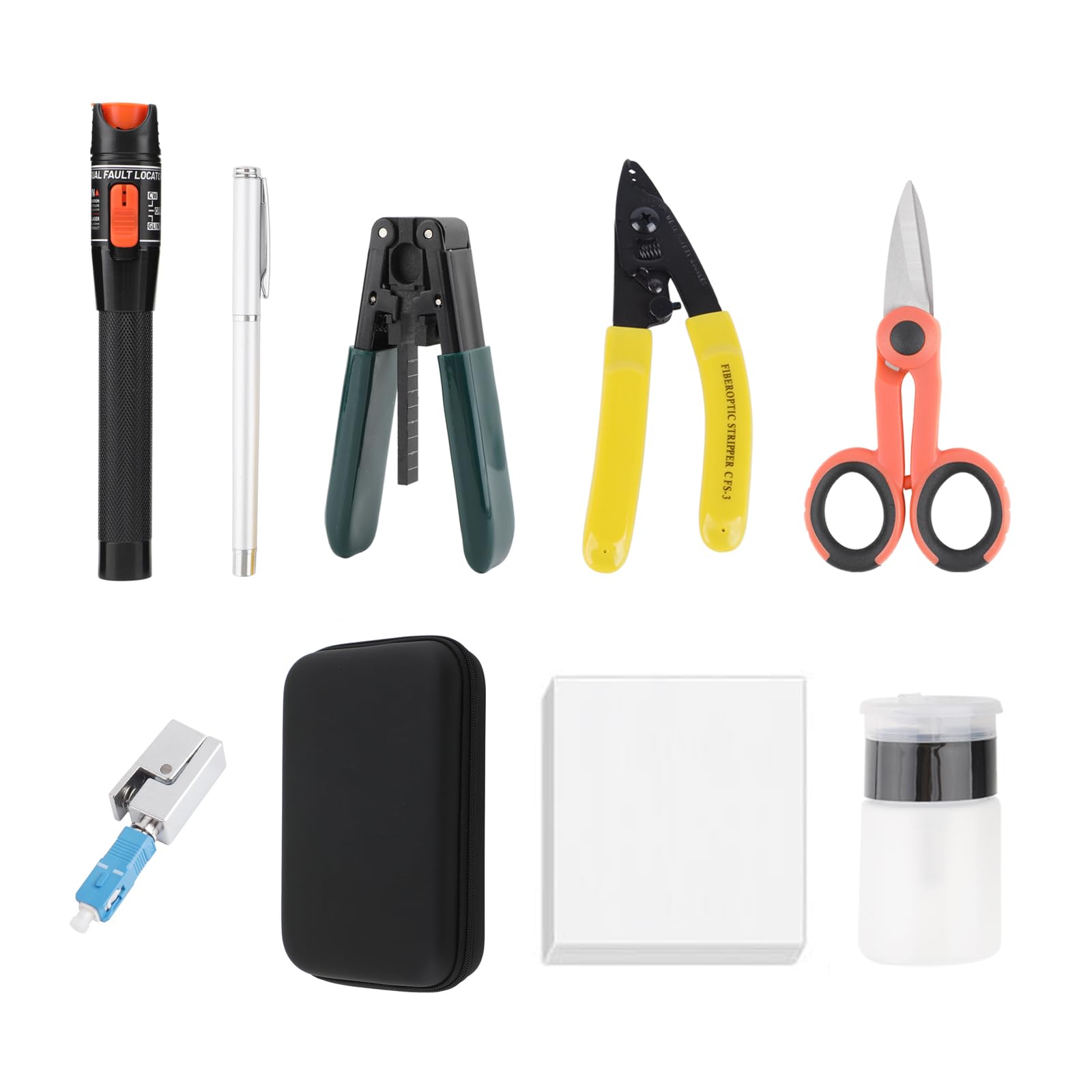 Glasfaser Werkzeugset 9-teilig Quadrat SC/UPC mit Tester