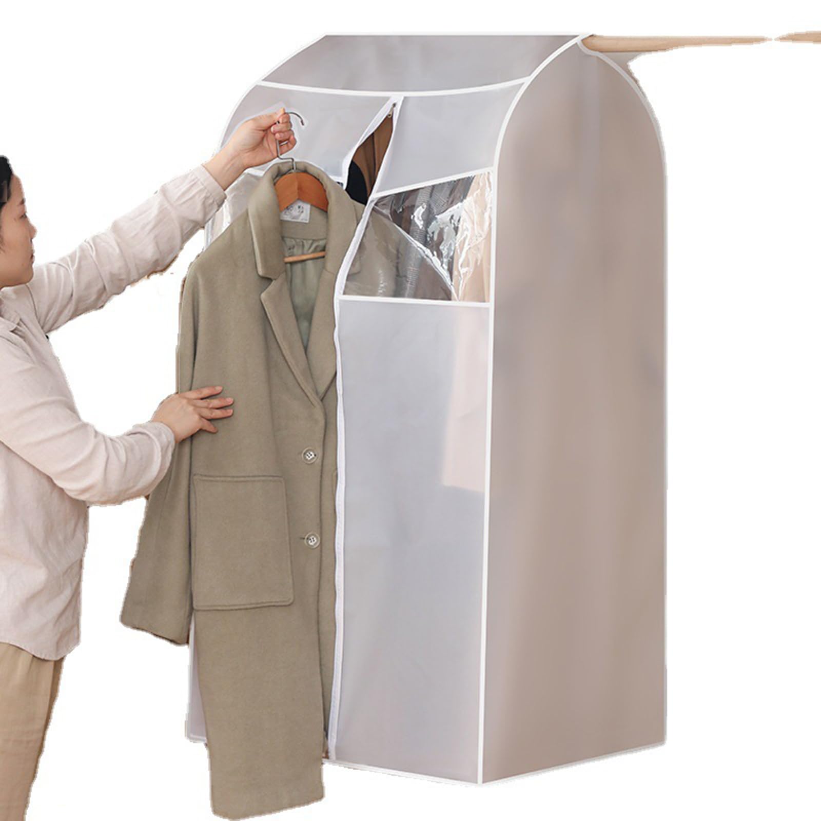 Fundas para Ropa Funda Translúcida De EVA para Perchero Impermeable A Prueba De e A Prueba De Polvo Cerrado Colgando Bolsas para Ropa con Ventana De PVC Transparente, 60 X 30 X 120 Cm,Blanco