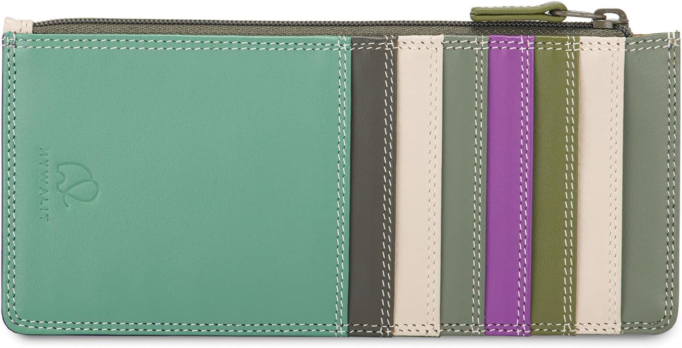 mywalit Leather Credit Card Holder | 15 Card Slots | ID Window & Zip Coin Pocket | Blue | Stylish & Compact Accessory for Men & Women | Perfect for Everyday Use