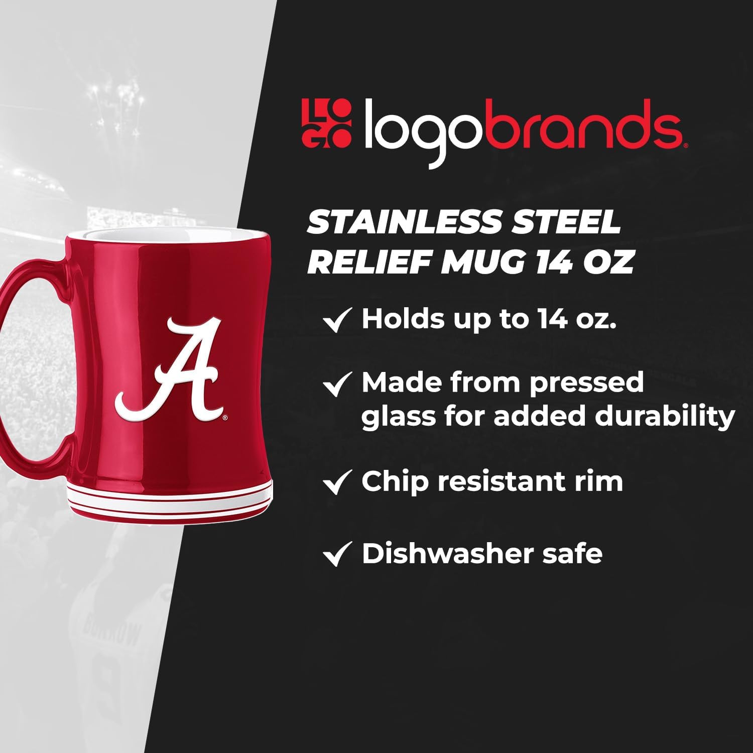 Logo Brands NCAA Alabama Crimson Tide 14 oz Relief Coffee Mug - Officially Licensed Mug, Sculpted 3D Logo and Team Colors – Comfortable Handle and Glossy Finish for College Sports Fans - Image 6