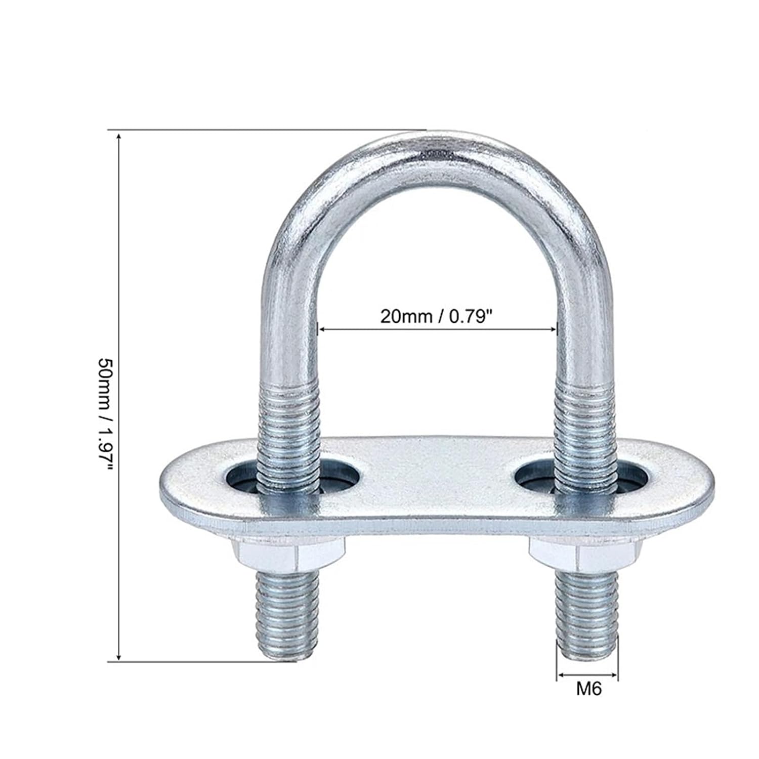 U Bolts 8 Sets M6 Round Steel U Screw U Pipe Clamps Fasteners with Nut Plate Washer for Ski Boat, Fishing Boat(M6x20mmx50mm)