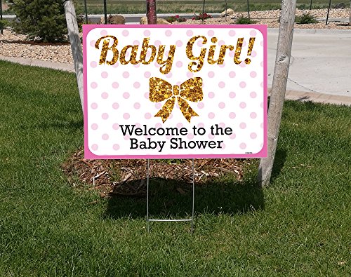 Vse 18X24 Baby Girl Double Sided Lawn Sign Baby Shower Kit With 6X24 H-Stakes. Brightly Colored Pink, Black, And Digitally Printed Gold Glitter. Baby Girl Sign With A Directional Arrow Sign Included. #TOP2