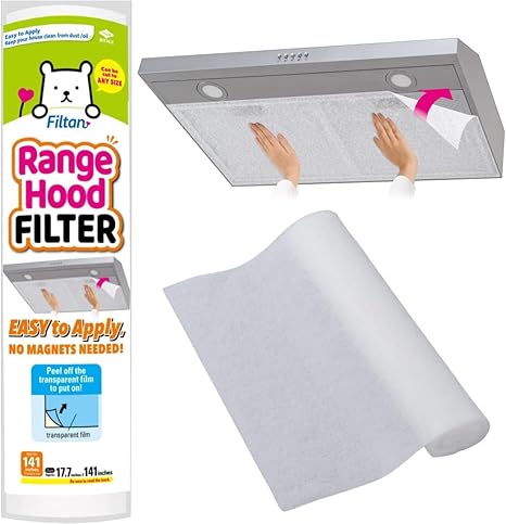 Easy Apply Range Hood Filter - Universal Size (141inches), Peel & Stick, Replaceable, FILTAN, Made in Japan