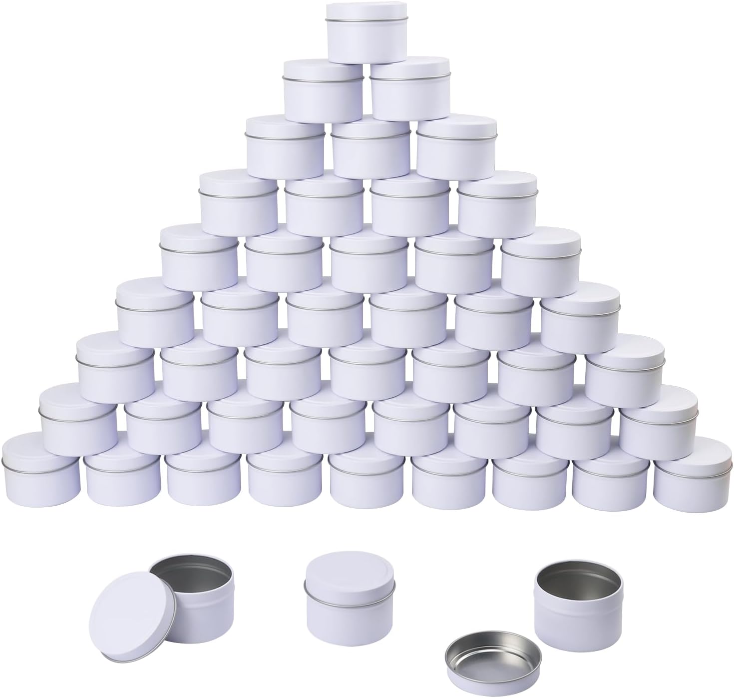 48 Pack 4 oz White Metal Candle Tins with Lids, Round, 4 oz Capacity, Cylindrical, DIY Candle Making and Storage