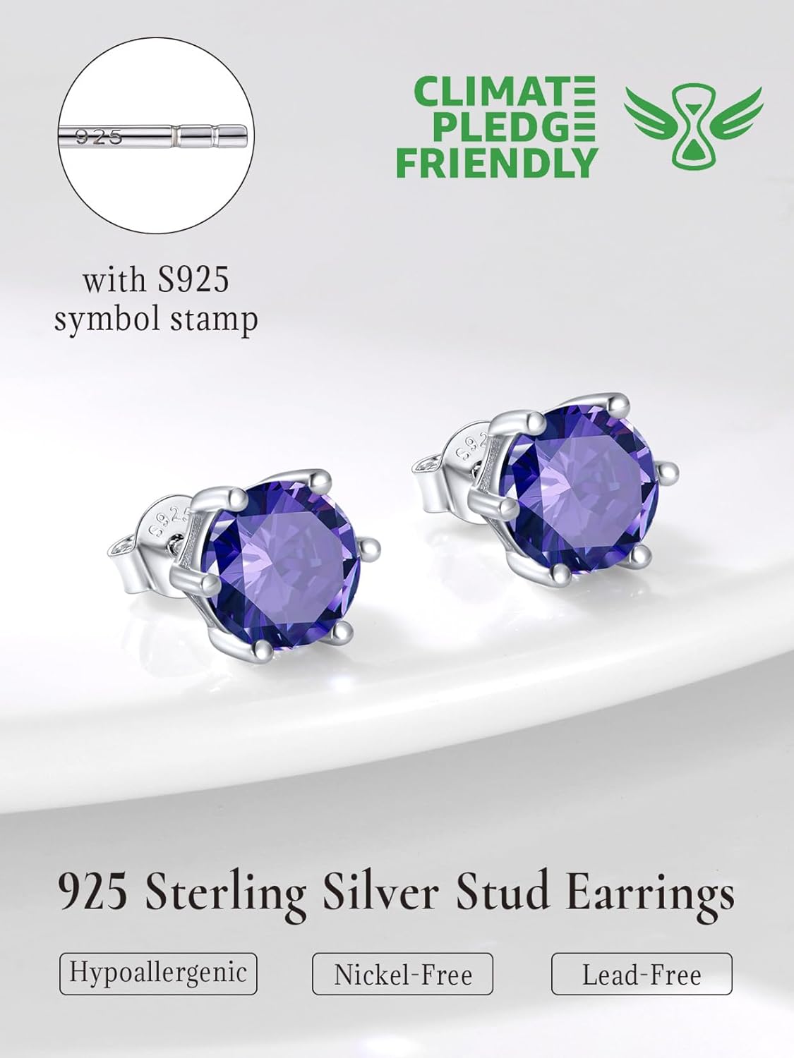 SILVERCUTE 925 Sterling Silver 2ct Birthstone Stud Earrings,Hypoallergenic Round/Heart/Square Birthstone Earrings for Women Birthday Christmas Jewelry