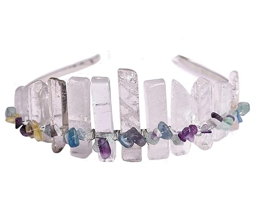 JIC Gem Diadema de cuarzo transparente con corona de cristal de cuarzo crudo, tiara hecha a mano, tocado de piedra natural, para mujeres y niñas