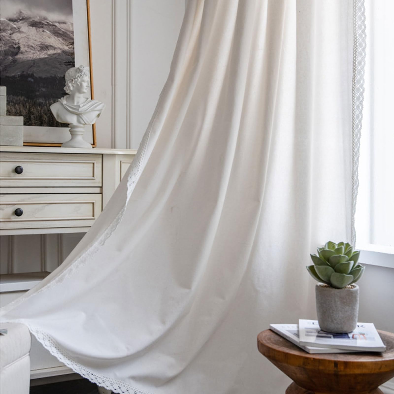Dostear Voile Curtains for Windows Net Curtains Light Filtering Blackout Curtains Thermal Insulated Bedroom white edge hook 150x220cm
