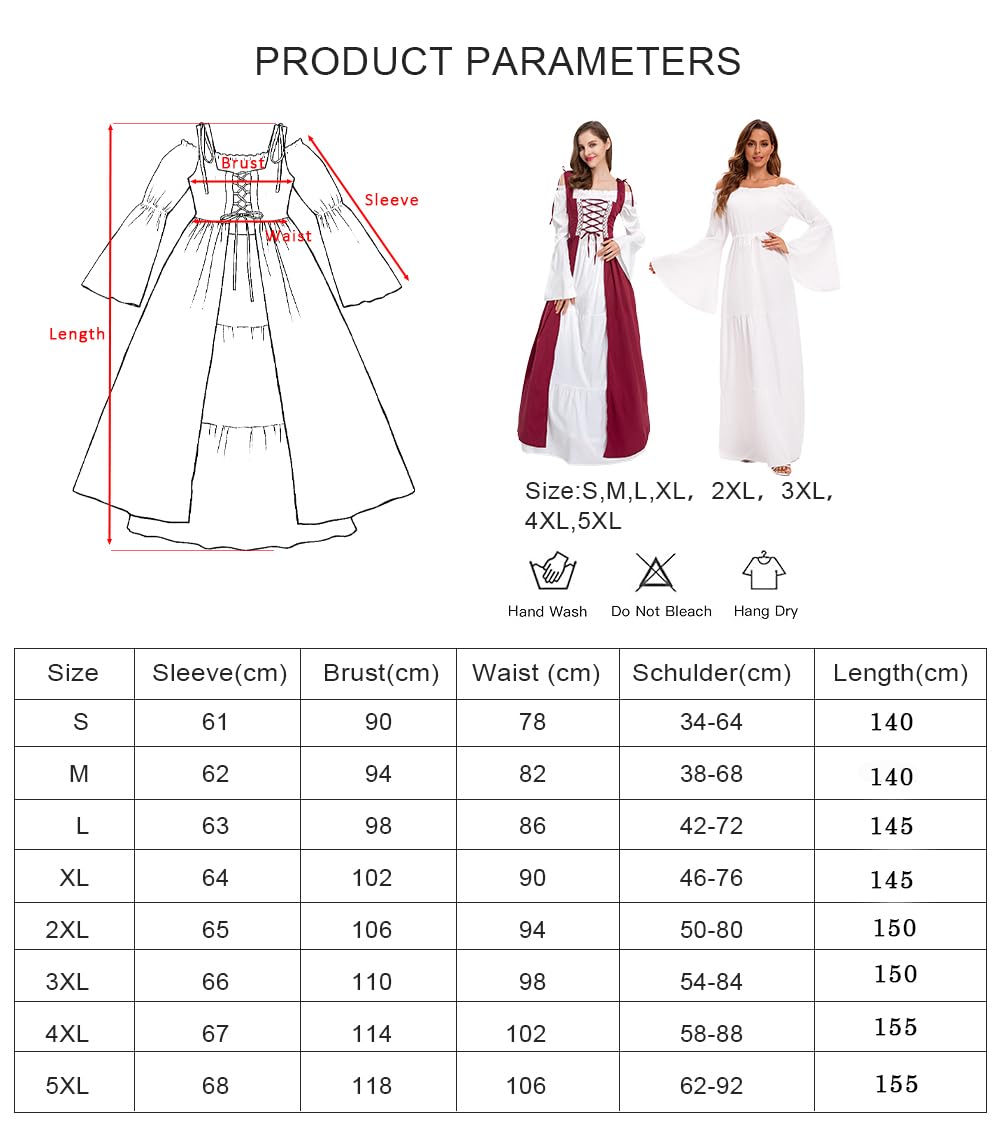 Vestido Medieval para Mujer - Disfraz Renacentista, Reina Victoriana, Princesa - Manga Gótica, Trompeta, Maxi