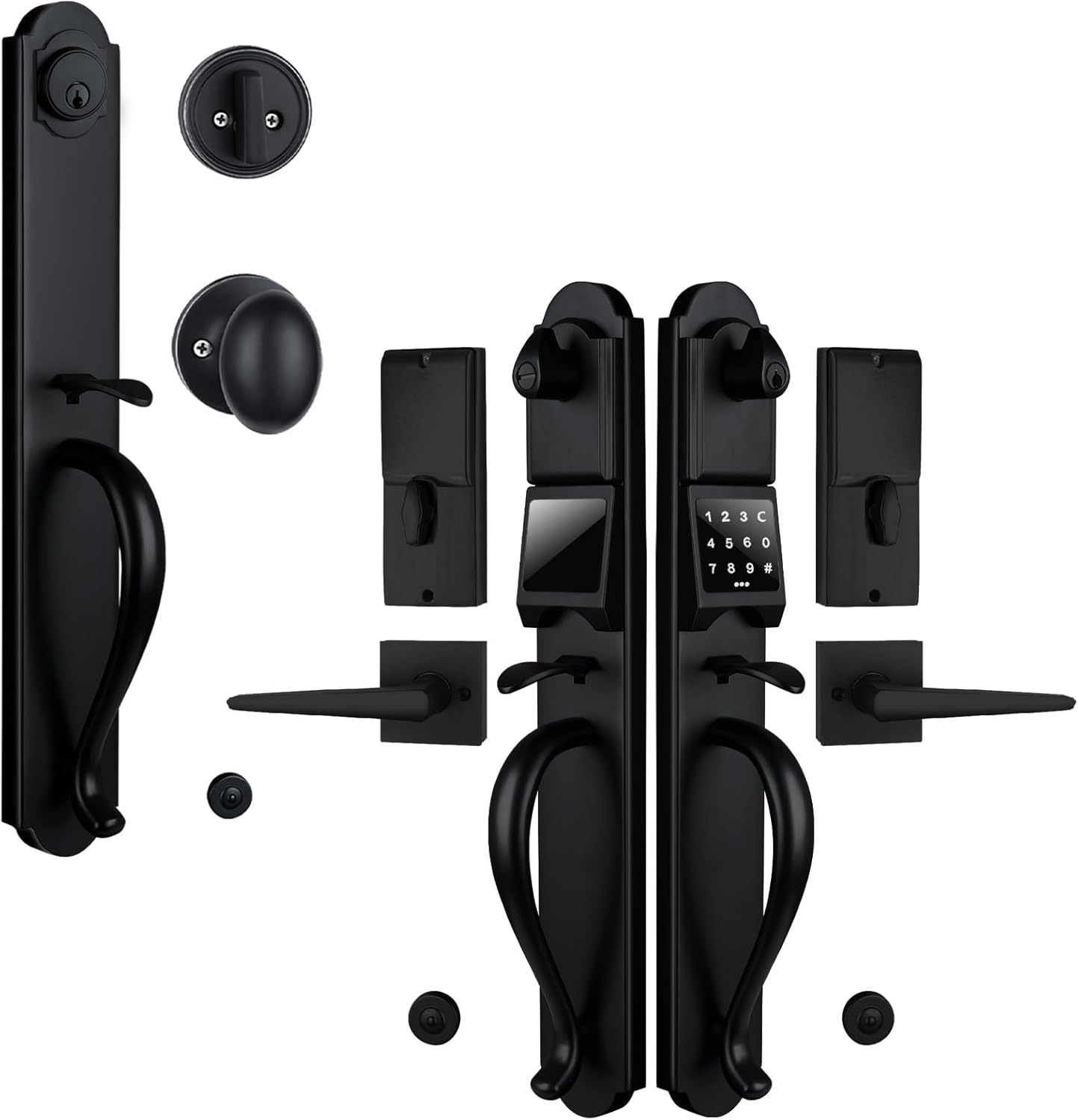 Keypad Electronic Exterior Door Handle Set & Single Door Handle Set for Front Door, Matte Black