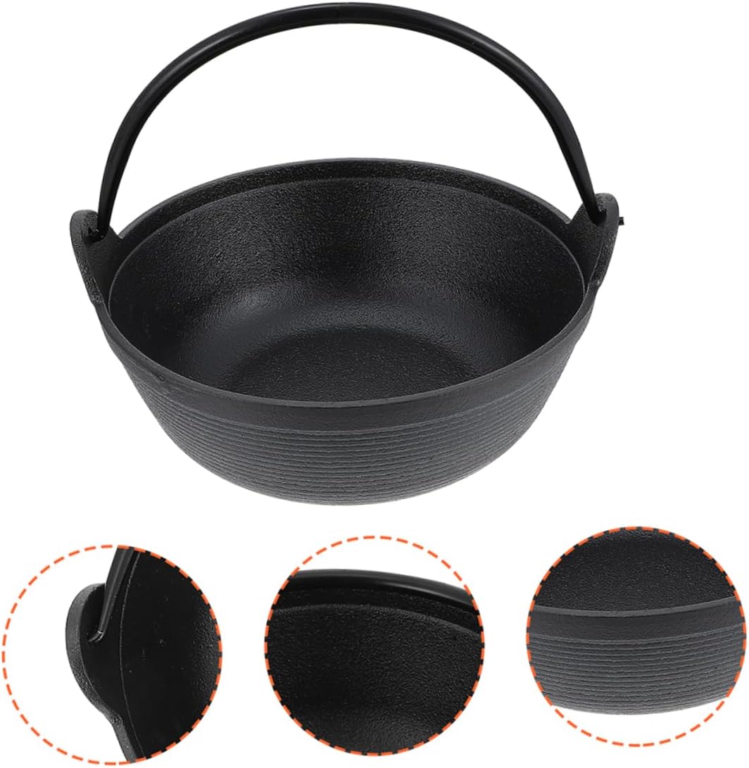 Outdoor Cast Iron Non-stick Cooking Pot for Camping Picnics Family Meals Portable Cauldron Handle for Stews and Soups