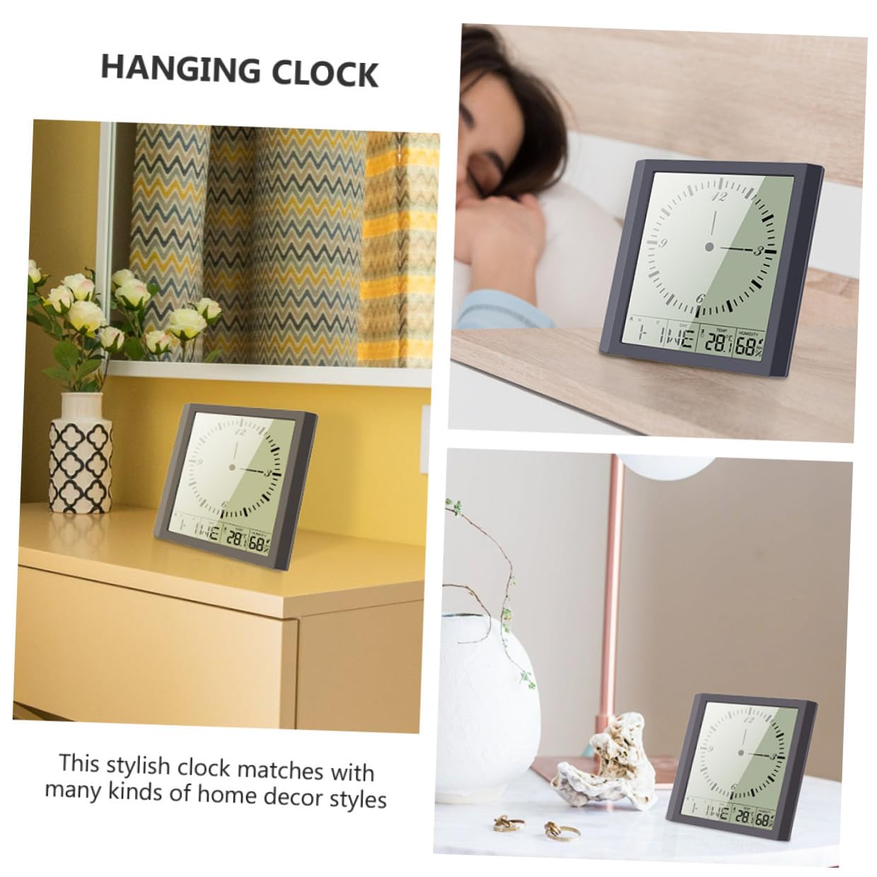 Orologio da Parete Digitale Nero in Abs Calendario Perpetuo e Igrometro, Multifunzione Display Auto-regolante per Ufficio e Studio