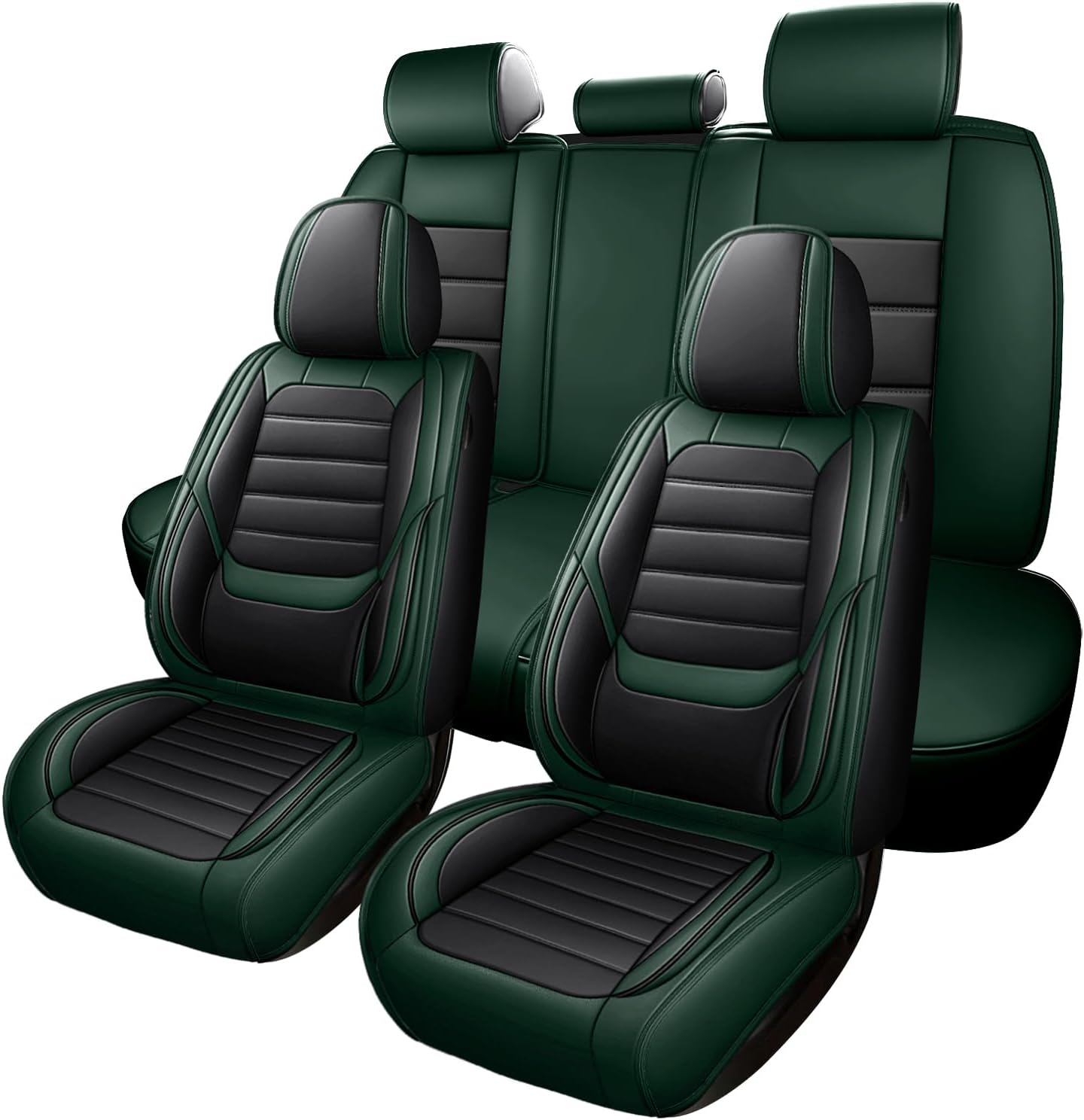 Leather Car Seat Covers for Ford Fusion Energi/Hybrid 2010-2020, Full Set Luxury Comfort Waterproof Breathable Airbag Compatible Car 5 Seat Protector, Soft Car Interior Seats Cover (Green+Black)