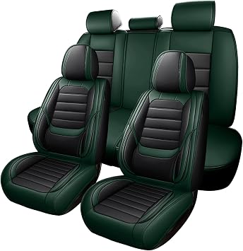 Leather Car Seat Covers for KIA Soul EV 2015-2019, Full Set Luxury Comfort Waterproof Breathable Airbag Compatible Car 5 Seat Protector, Soft Interior Seats Cover for Cars Green+Black