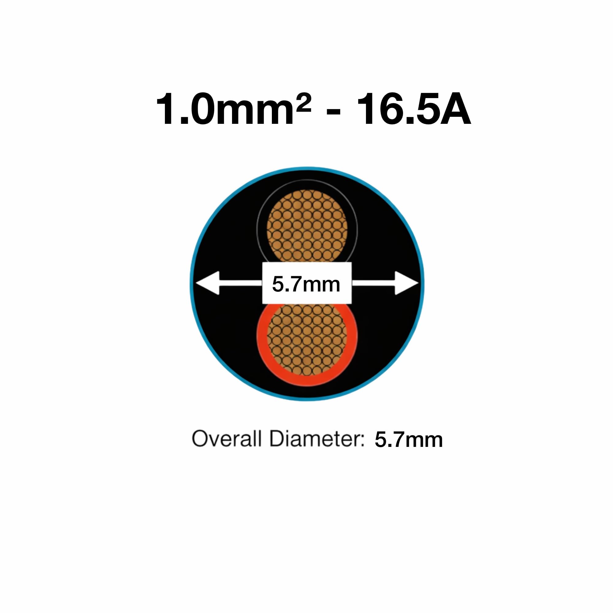 Cable de pared delgado de 2 núcleos redondos para automóviles, 12 V, 24 V, alambre de cobre (1,0 mm², 16,5 amperios, rollo de 30 metros)