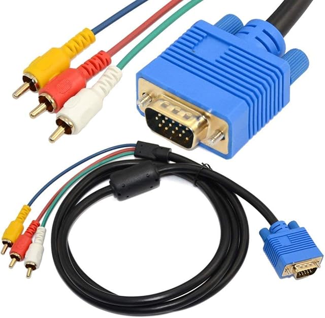 VGA Component Video Cable Male Plug to 3 RCA Adapter (VGA to RCA)