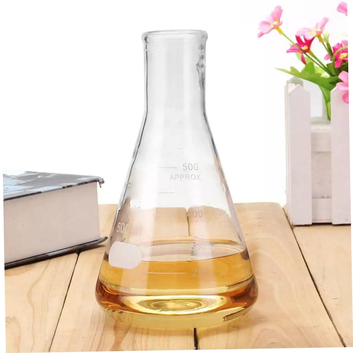 SOLUSTRE Matraz Erlenmeyer de Vidrio de Borosilicato, 5 Unidades | Cuello Ancho y Base Plana, 50ml a 1000ml, Graduaciones Estándar y Área de Marcado Amplia